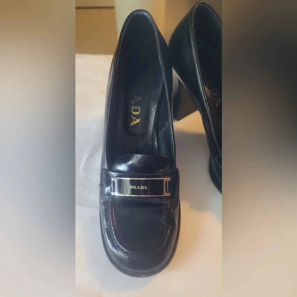 Prada Black Leather Vintage Women's Heels